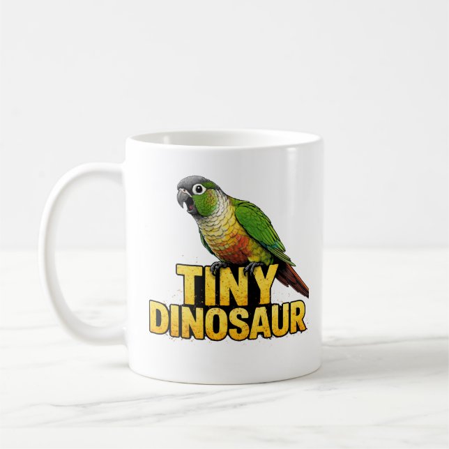 Tiny Dinosaur Green Cheek Conure Coffee Mug (Left)