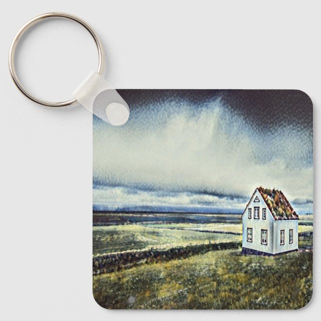 Tiny distant lonely house key ring (Front)