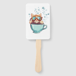 Tiny Diver Cat � Funny Scuba Kitty Tea Lover Hand Fan