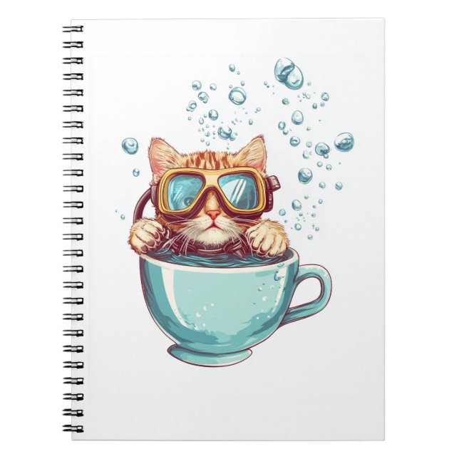 Tiny Diver Cat � Funny Scuba Kitty Tea Lover Notebook (Front)