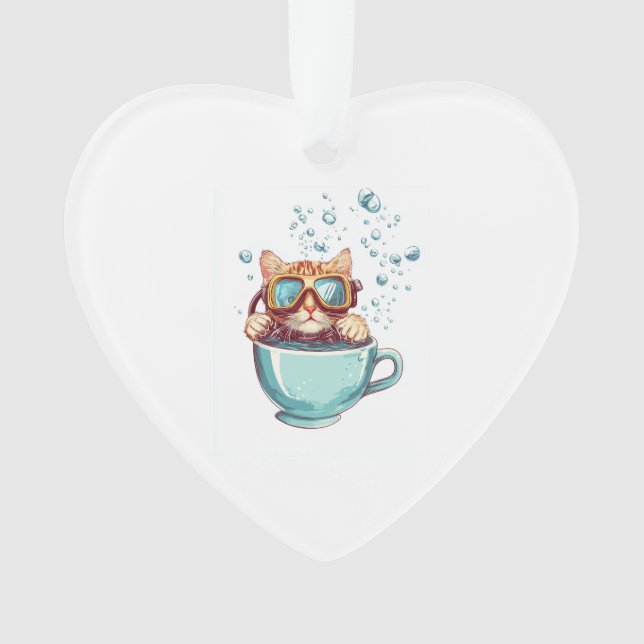 Tiny Diver Cat � Funny Scuba Kitty Tea Lover Ornament (Front)