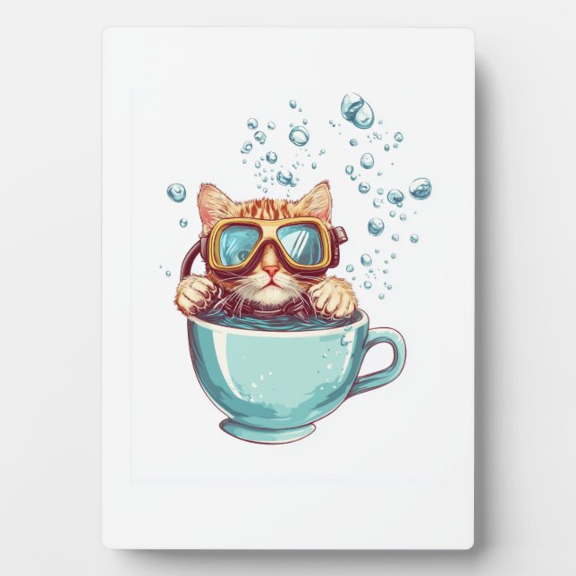 Tiny Diver Cat � Funny Scuba Kitty Tea Lover Plaque (Front)