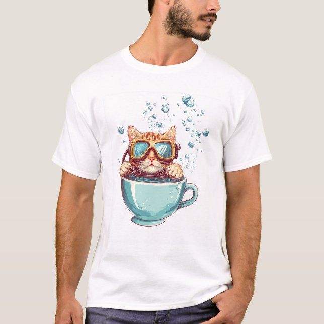Tiny Diver Cat � Funny Scuba Kitty Tea Lover T-Shirt (Front)