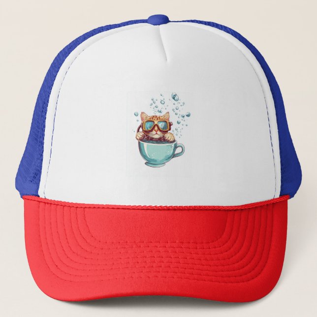 Tiny Diver Cat � Funny Scuba Kitty Tea Lover Trucker Hat (Front)