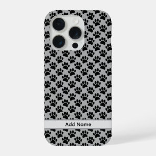 Tiny Dog Paw Print In Black and Gray Custom Name iPhone 15 Pro Case