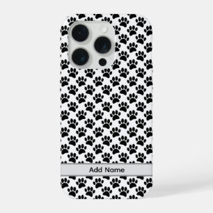 Tiny Dog Paw Print In Black and White Custom Name iPhone 15 Pro Case