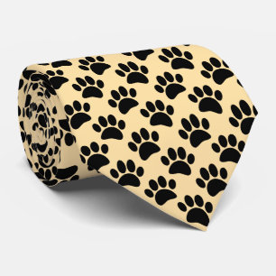 Tiny Dog Paw Print Pattern In Black and Beige Tie