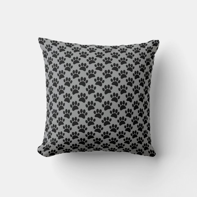 Tiny Dog Paw Print Pattern In Black and Gray Cushion (Front)