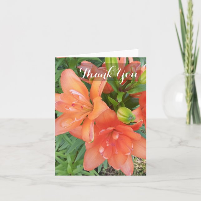 Tiny Double You Asiatic Lily Orange Flower Thank You Card (Front)