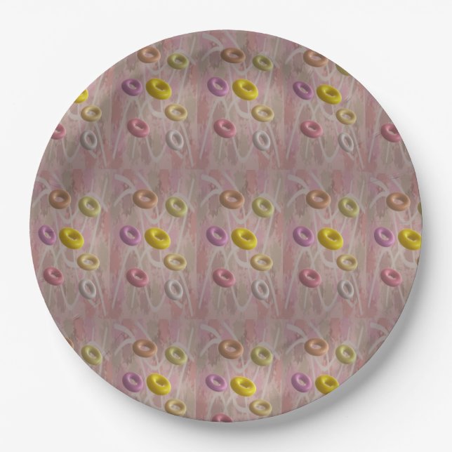 Tiny doughnut shapes on a mist mauve background paper plate (Front)