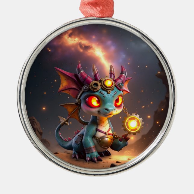 Tiny Dragon, Big Time Energy – The Ember Clockling Metal Tree Decoration (Front)