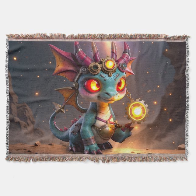 Tiny Dragon, Big Time Energy – The Ember Clockling Throw Blanket (Front)