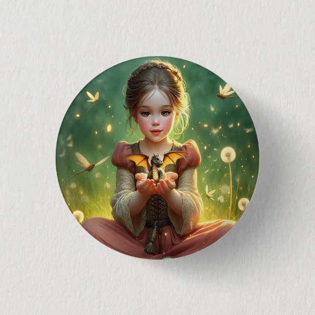 Tiny Dragon Keeper with Butterflies 3 Cm Round Badge (Front)