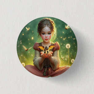 Tiny Dragon Keeper with Butterflies 3 Cm Round Badge
