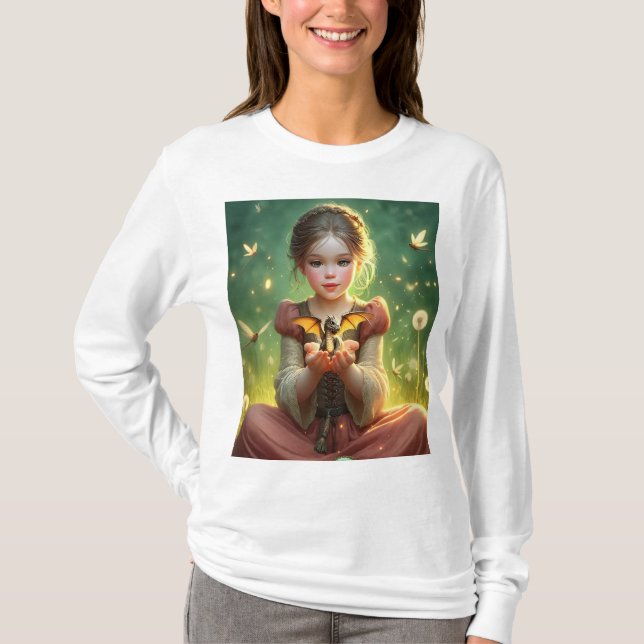 Tiny Dragon Keeper with Butterflies T-Shirt (Front)