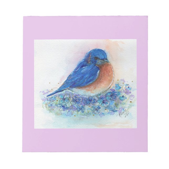 Tiny eastern bluebird with flowers by Renee   Notepad (Front)