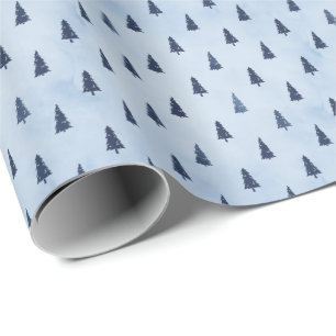 Tiny Elegant Blue Ice Christmas Trees Gift Wrapping Paper