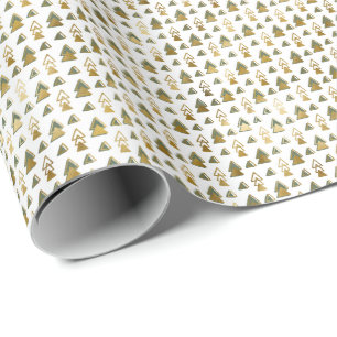 Tiny Elegant Faux Foil Christmas Trees Gift Wrapping Paper
