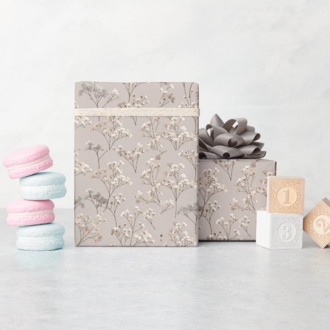 Tiny Elegant Flowers — Light Minimal Luxury Wrapping Paper (Baby Shower)