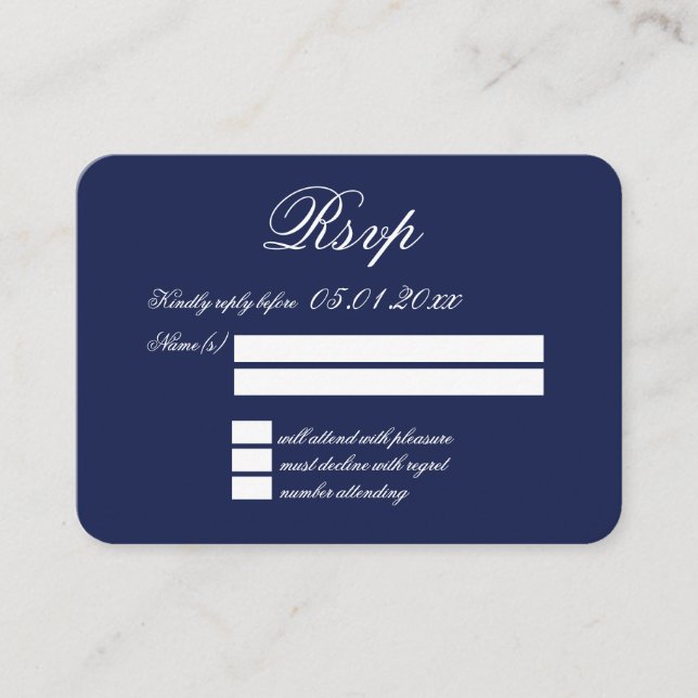 Tiny Elegant Minimal Navy Blue Wedding RSVP Enclosure Card (Front)