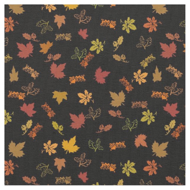 Tiny Fall or Autumn Leaves on Black Fabric (Close Up)