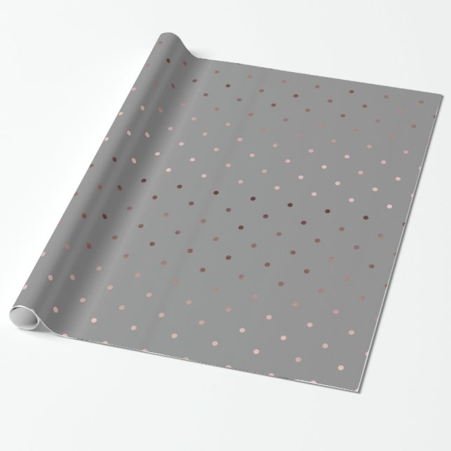 tiny faux rose gold grey polka dots pattern wrapping paper (Unrolled)