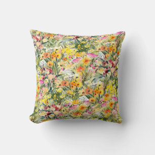 Tiny Flowers Field: Bright Watercolor. Cushion