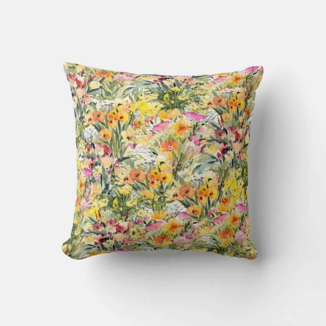 Tiny Flowers Field: Bright Watercolor. Cushion (Front)