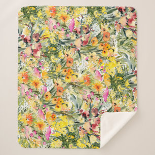Tiny Flowers Field: Bright Watercolor. Sherpa Blanket