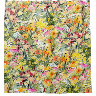Tiny Flowers Field: Bright Watercolor. Shower Curtain