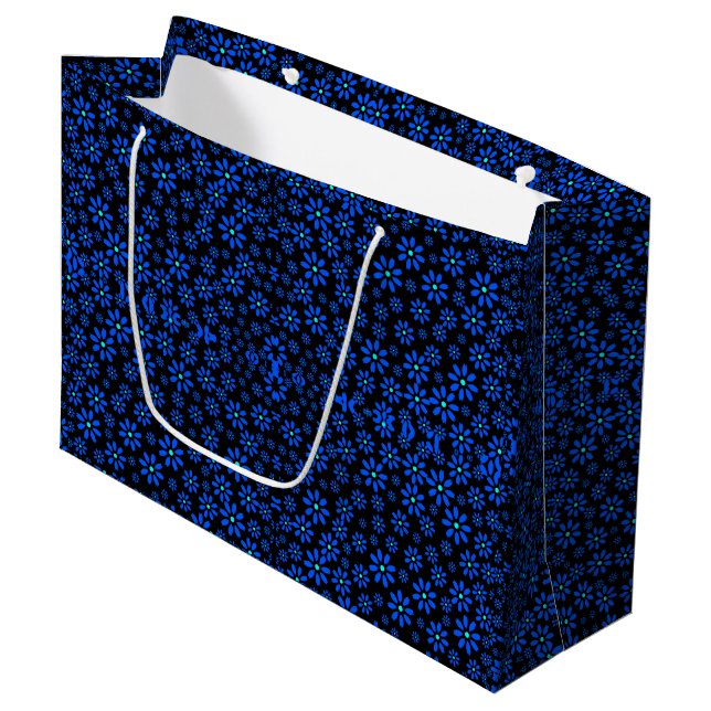 Tiny Flowers Pattern.Blue 01.b Black BG Leggings Large Gift Bag (Front Angled)