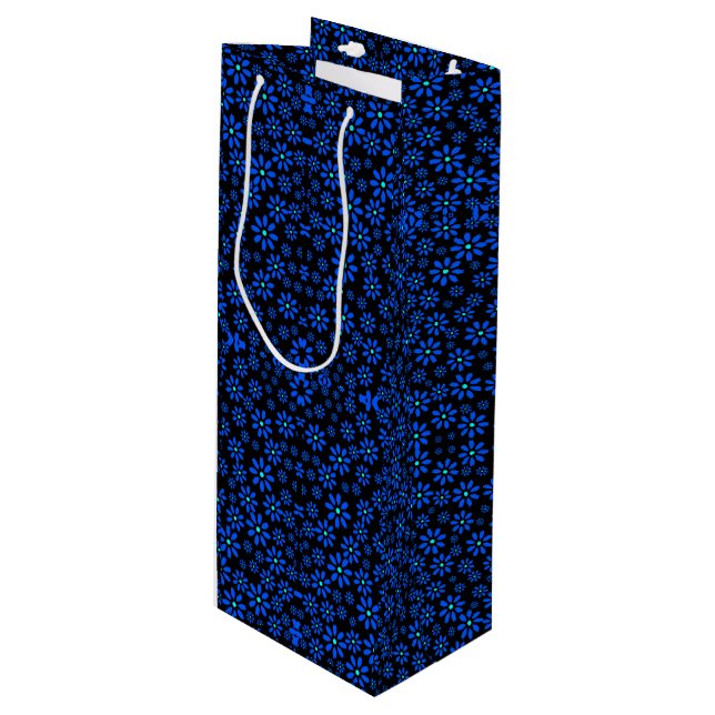 Tiny Flowers Pattern.Blue 01.b Black BG Leggings Wine Gift Bag (Front Angled)