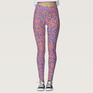 Tiny Flowers Pattern.Blue 01.b Orange BG Leggings