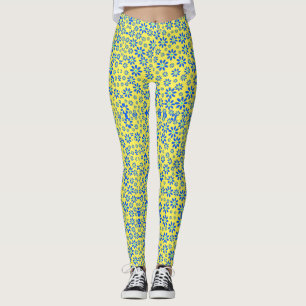 Tiny Flowers Pattern.Blue 01.b Yellow BG Leggings