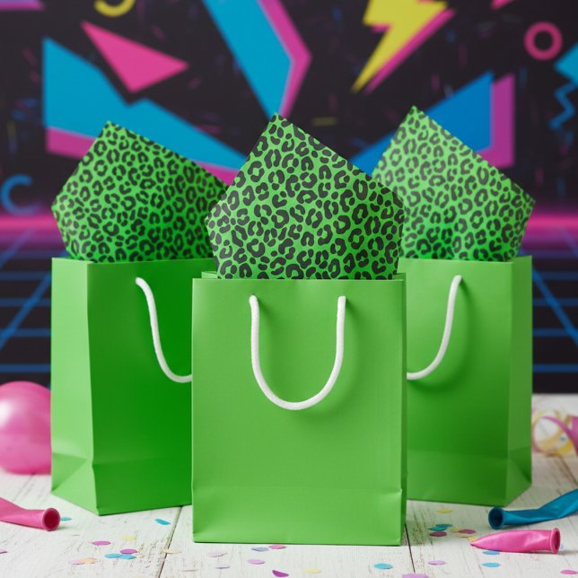 Tiny Fluorescent Green Leopard Print Tissue Paper (Trendy 80's Glam Animal Leopard Print Fluorescent Green Tissue Paper for Kids Birthday Party.)