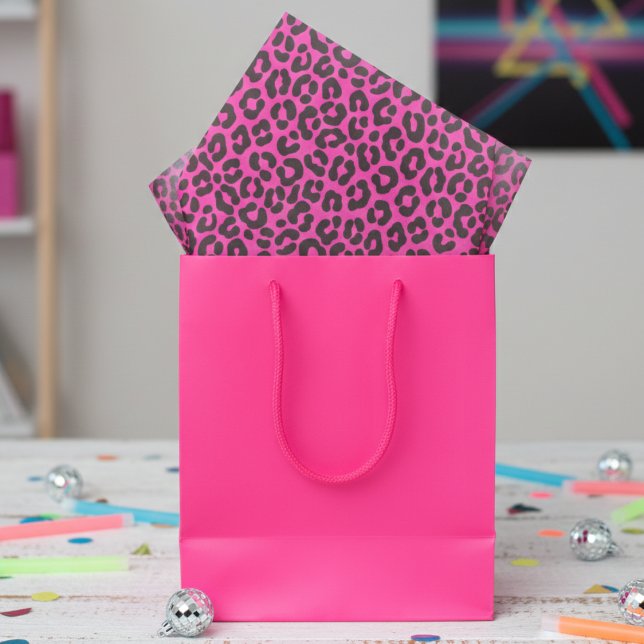 Tiny Fluorescent Pink Leopard Print Tissue Paper (Fluorescent Pink Leopard Print Tissue Paper for Girl Kids Birthday Party. Trendy 80's Animal Pattern)