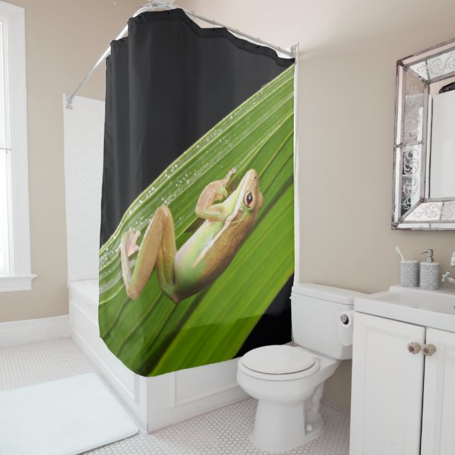 Tiny Frog On A Leaf Shower Curtain (In Situ)