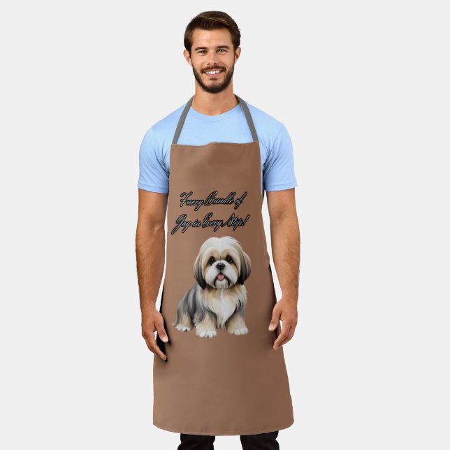 Tiny Furry Friend: Soft Brown, Grey, and White Dog Apron (Worn)