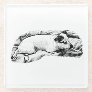 Tiny Gallery: Bedtime Terrier Dots Glass Coaster