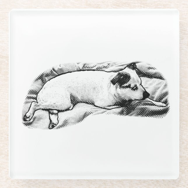 Tiny Gallery: Bedtime Terrier Dots Glass Coaster (Front)