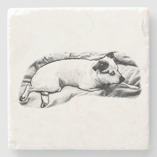 Tiny Gallery: Bedtime Terrier Dots Stone Coaster (Front)