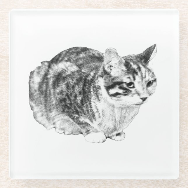 Tiny Gallery: Tabby on Cushion Glass Coaster (Front)
