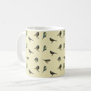Tiny Garden Birds Pattern on Beige Coffee Mug