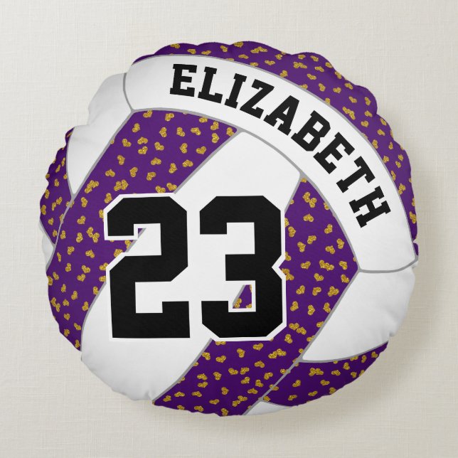 tiny glittery hearts women's volleyball ANY colour Round Cushion (Front)