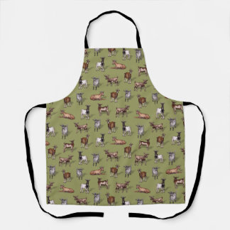 Tiny Goats on Green - Goat Herd Pattern Apron