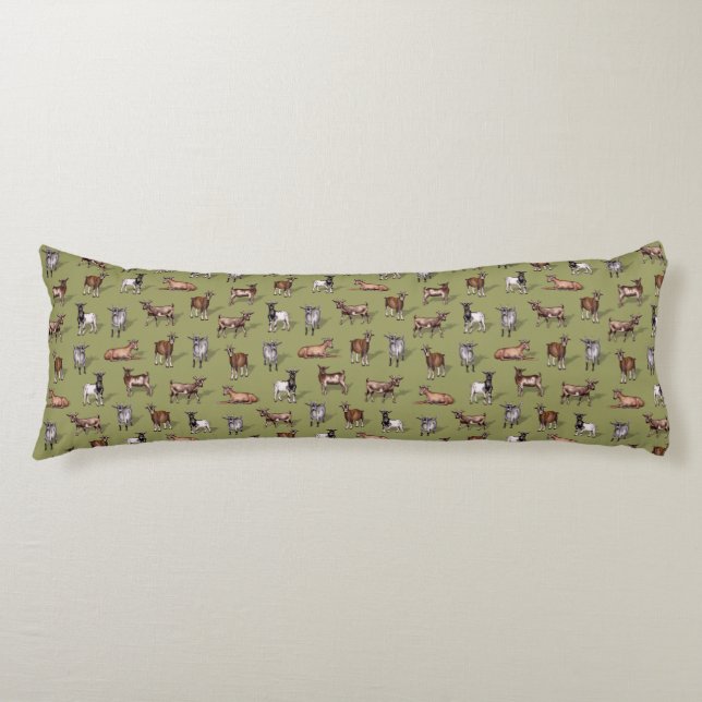 Tiny Goats on Green - Goat Herd Pattern Body Cushion (Front)