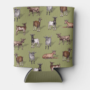 Tiny Goats on Green - Goat Herd Pattern Can Cooler