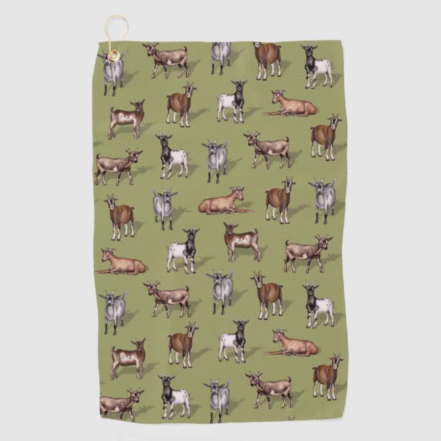 Tiny Goats on Green - Goat Herd Pattern Golf Towel (Front)