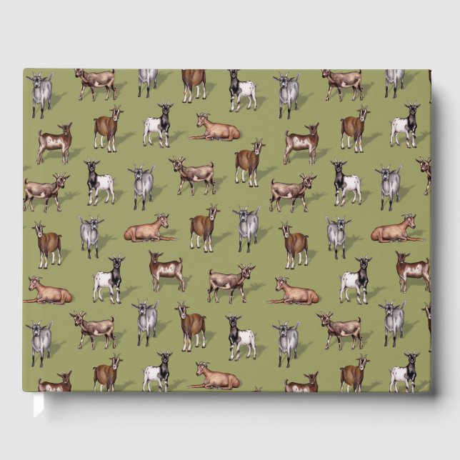 Tiny Goats on Green - Goat Herd Pattern Guest Book (Front)