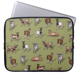 Tiny Goats on Green - Goat Herd Pattern Laptop Sleeve